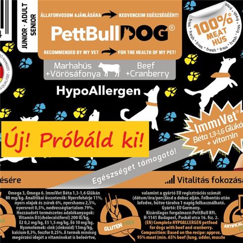 PettBullDog® HypoAllergen - Marhahús vörösáfonyával (400 gr)